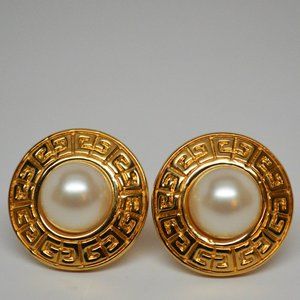 Givenchy Gold Plated Round Faux Pearl Cabochon Clip-on Earrings
